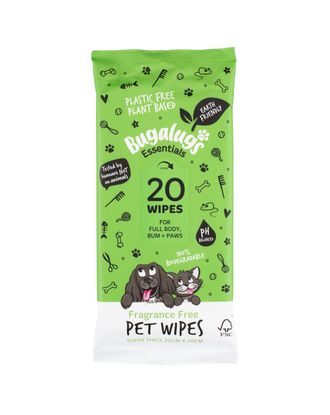 Bugalugs Fragrance Free Pet Wipes 20szt - bezzapachowe nawilżane chusteczki dla psa i kota, biodegradowalne