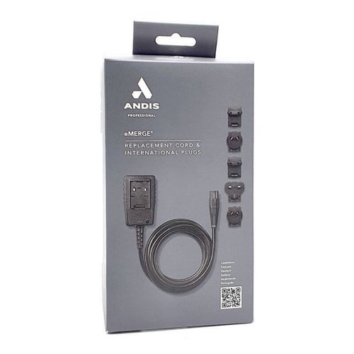 Andis Replacement Power Cord - przewód zasilający do maszynki Andis eMERGE + zestaw adapterów sieciowych