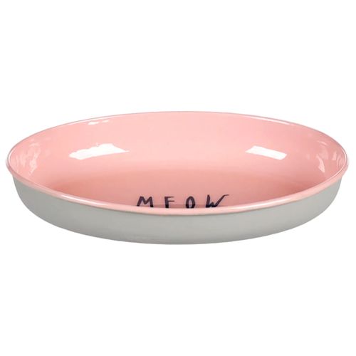Flamingo Nell Oval Light Grey & Pink Bowl 275ml - stalowa miska dla kota, owalna, z napisem 