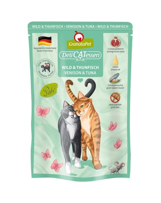 GranataPet DeliCatessen Venison & Tuna - bezzbożowa mokra karma z dziczyzną i tuńczykiem, saszetki dla kota - 85g