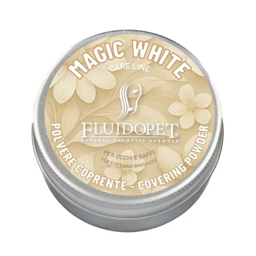FluidoPet Magic White Powder profesjonalny biały puder do maskowania przebarwień na wąsach i pod oczami dla psów i kotów wystawowych