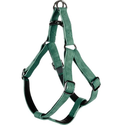 Flamingo Harness Step&Go Delu Green - szelki step in dla psa, z eko-skóry, z podszyciem z neoprenu, zielone