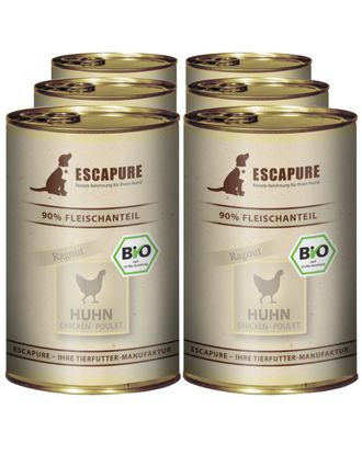 Escapure Huhn Bio - ekologiczna, mokra karma dla psa, kurczak z warzywami i ziołami - 6x 400g