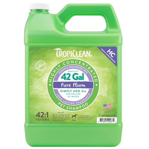 Tropiclean HC Pure Plum Pet Shampoo 3,8l oczyszczający szampon dla psa, kota, do każdego rodzaju sierści, koncentrat 1:42, o zapachu śliwki