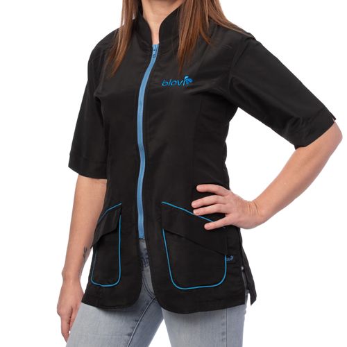 Blovi Athena Blouse Blue - bluza groomerska z krótkim rękawem, damska, czarna z niebieskimi detalami