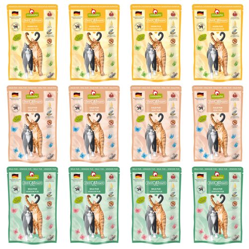 Zestaw karm w saszetkach GranataPet DeliCatessen Pur 12x 85g - bezzbożowa mokra karma dla kota, mix 3 smaków