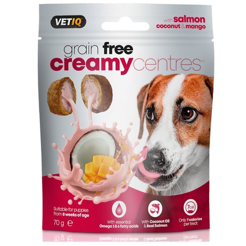VetIQ Grain Free Creamy Centres Salmon 70g -  bezzbożowe przysmaki dla psa, łosoś, kokos i mango