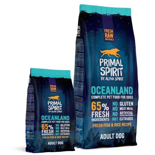 Primal Spirit 65% Oceanland - pełnoporcjowa, bezglutenowa karma dla dorosłych psów, z ryżem i rybami