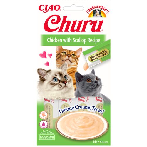 Inaba Creamy Churu Treat 4x14g - kremowy przysmak dla kota, kurczak i przegrzebki