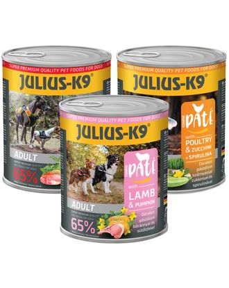 Zestaw karm Julius-K9 - pełnoporcjowa mokra karma dla psa, mix 3 smaków