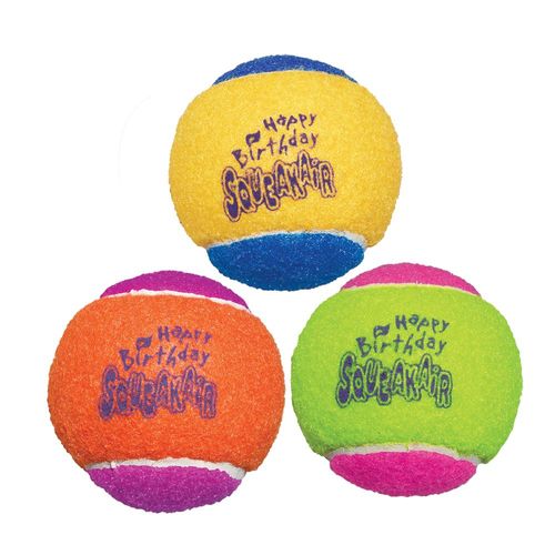 KONG SqueakAir Birthday Balls M (6cm) 3szt. - urodzinowe piłki tenisowe dla psa, z piszczałką