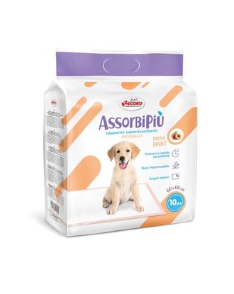 Record AssorbiPiu Fresh Fruits Puppy Pads 60x60cm - podkłady do nauki czystości dla szczeniąt, z plastrami mocującymi, o zapachu owoców - 10szt.