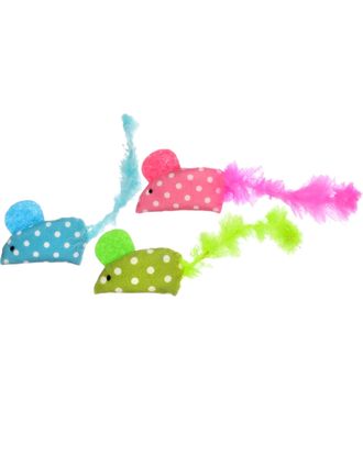 Flamingo Cat Polka Mouse 17cm - zabawka dla kota z piórkami, mysz w kropki z kocimiętką
