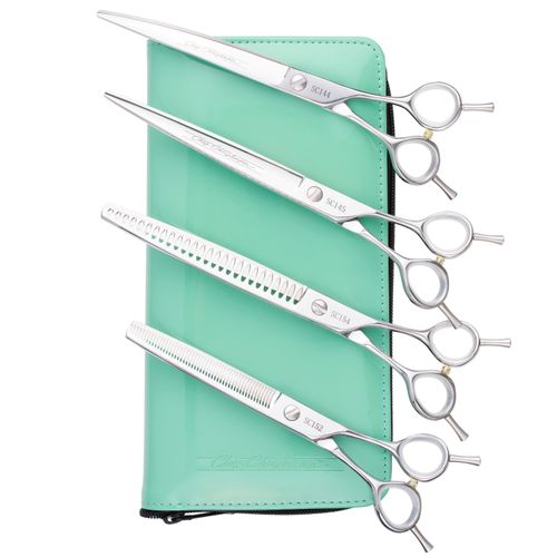 Chris Christensen Aqua Scissors Set - zestaw profesjonalnych nożyczek i degażówek, 4 sztuki