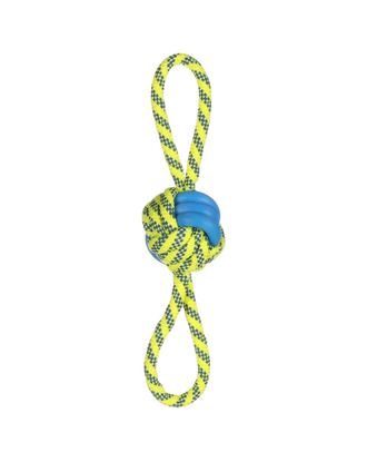 Flamingo Knotted Ball 30cm - piłka ze sznurem dla psa, niebiesko-żółta