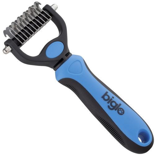 Biglo Small Undercoat Rake Blue - trymer hakowy dwustronny dla psa i kota, niebieski, mały