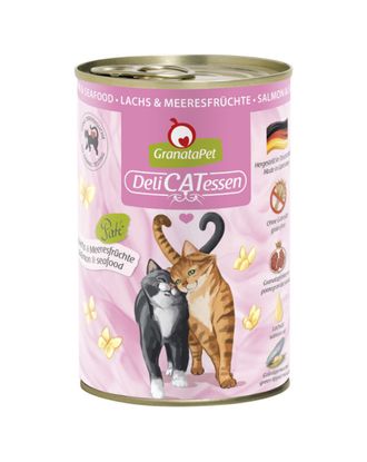 GranataPet DeliCatessen Salmon & Seafood - bezzbożowa mokra karma dla kota, łosoś i owoce morza - 400g