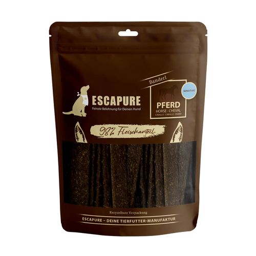 Escapure Premium Pferd Banderl 150g - mięsne przysmaki dla psa, paski z koniny dla wrażliwych czworonogów