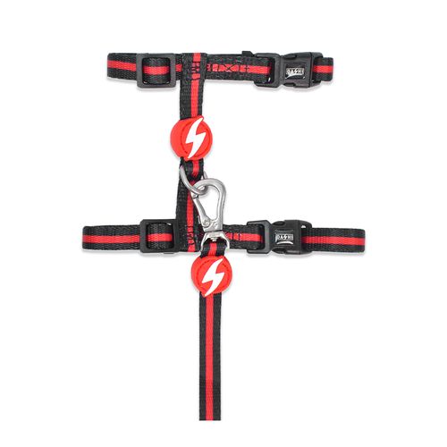 Dashi Stripes Red & Black Cat Harness + Leash - szelki i smycz dla kota, zestaw, czerwono-czarne paski