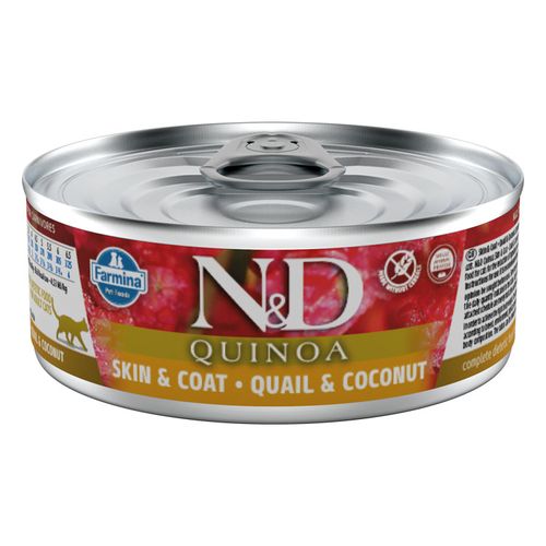 Farmina ND Quinoa Skin & Coat Cat Quail 80g - bezzbożowa karma dla dorosłych kotów z problemami skórnymi, z przepiórką, komosą ryżową i kokosem