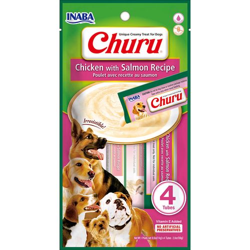 Inaba Creamy Churu Dog Treats 4x14g - kremowy przysmak dla psa, kurczak i łosoś