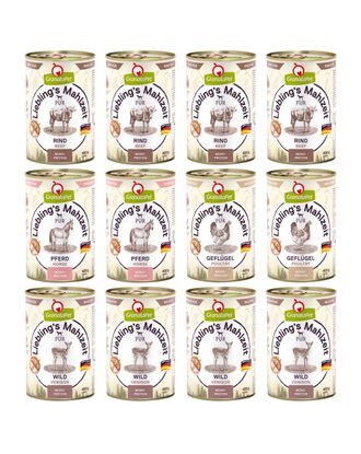 Zestaw karm GranataPet Pur 12x 400g - monoproteinowa bezzbożowa mokra karma dla psa, mix 4 smaków
