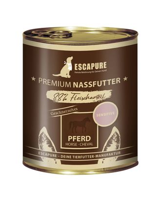 Escapure Geschnetzeltes Pferd - mokra karma dla psów wrażliwych, konina z warzywami, 91% mięsa - 800g
