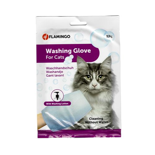 Flamingo Washing Glove Cat - nasączona balsamem rękawica do mycia kota, bez użycia wody