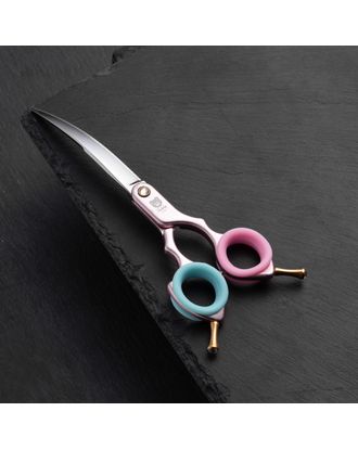 Blovi Teddy Line Pink Asian Style Scissors 6.5" – Lightweight Curved Grooming Scissors with Aluminium Handles