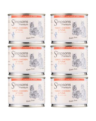 Simpsons Premium Cat Turkey, Chicken &amp; Tuna - bezzbożowa mokra karma dla kota, indyk kurczak i tuńczyk - 6x 200g