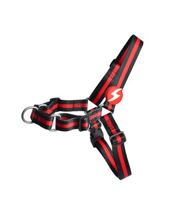 Dashi Stripes Red & Black Front Harness - szelki norweskie dla psa, no-pull, paski czerwono-czarne