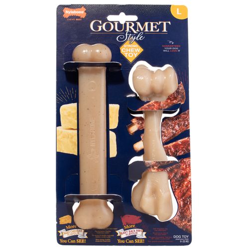 Nylabone Gourmet Strong Chew Toy Bundle Cheddar & Pork Back Ribs L - zestaw gryzaków dla dużego psa, aromat sera i żeberek, 2szt.