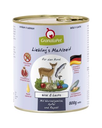 GranataPet Venison Salmon - bezzbożowa mokra karma dla psa, dziczyzna i łosoś - 800g