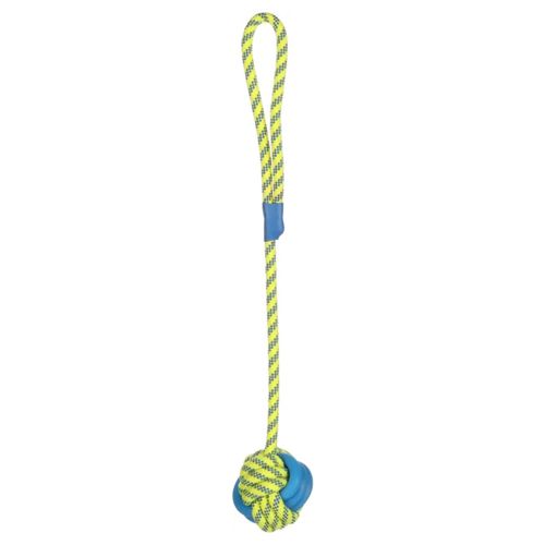 Flamingo Knotted Rope Ball 50cm - piłka ze sznurem dla psa, niebiesko-żółta