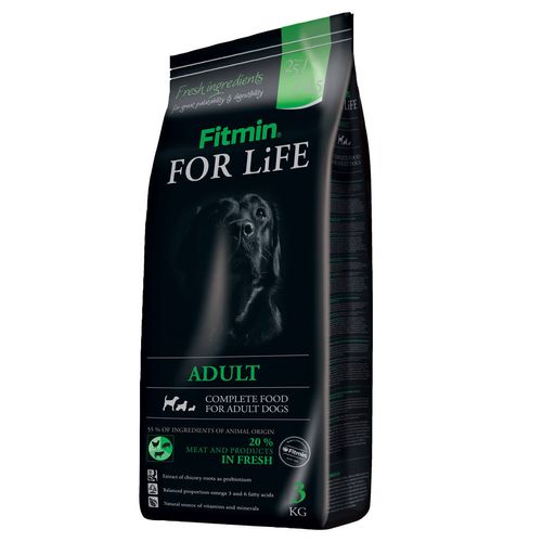 Fitmin For Life Adult 3kg - kompletna, pełnowartościowa karma dla dorosłych psów wszystkich ras, z drobiem, wieprzowiną i wołowiną