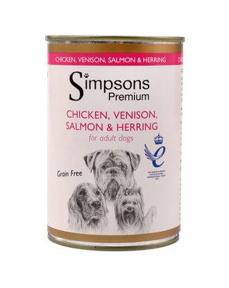 Simpsons Premium Chicken, Venison, Salmon & Herring - mokra karma dla psa, z kurczakiem, dziczyzną, łososiem, śledziem i warzywami, bez zbóż