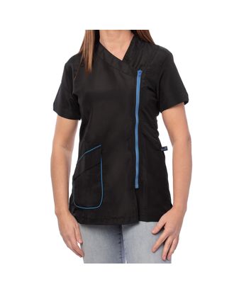 Blovi Freya Blouse Blue - bluza groomerska z krótkim rękawem, damska, czarna z niebieskimi detalami