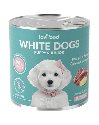 Lovi Food White Dogs Junior & Puppy Veal & Banana 800g - mokra karma dla szczeniaka i juniora, dla białych ras, z cielęciną i bananem