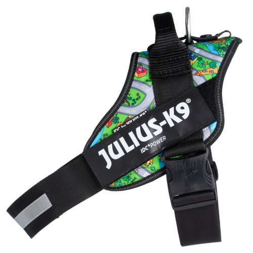 Julius-K9 IDC Powerharness Daycare - szelki dla psa, z odblaskami, wzór w kolorowe miasteczko