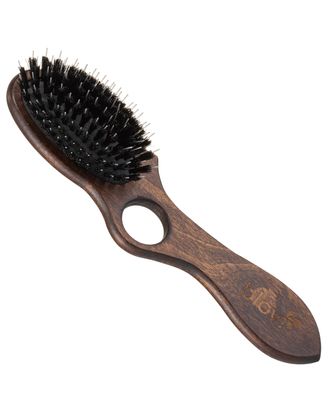 Blovi Brown Wood Brush 22cm - mała, owalna szczotka z włosiem naturalnym, rozczesywaczem i otworem na palec, dla ras długowłosych