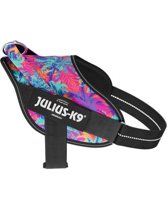 Julius-K9 Power & More Harness Vibe - dog harness with an adaptive leash ring, palm trees pattern