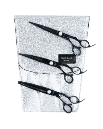 Geib Black Pearl Scissors Set 7,5" - zestaw profesjonalnych nożyczek i degażówek (47 ząbków) z japońskiej stali kobaltowej, 3 sztuki