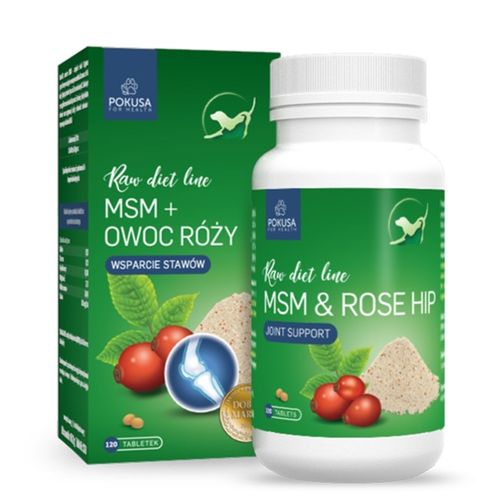 Pokusa RawDietLine MSM & Rose Hip 120tbl. - preparat wspierający działanie i rehabilitację układu ruchu, z biogenną siarką i dziką różą