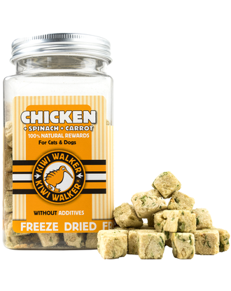 Kiwi Walker Snacks Chicken Spinach Carrot 65g - liofilizowany kurczak, szpinak, marchewka, 100% naturalne przysmaki dla psa i kota