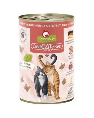 GranataPet DeliCatessen Turkey & Shrimps - bezzbożowa mokra karma dla kota, indyk i krewetki - 400g
