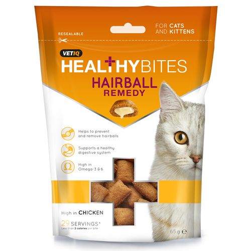 VetIQ Healthy Bites Hairball Remedy 65g - przysmaki dla kota, na kule włosowe
