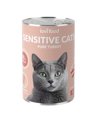 Lovi Food Cat Sensitive Pure Turkey - monobiałkowa mokra karma dla kotów wrażliwych, z indykiem - 12x 400g