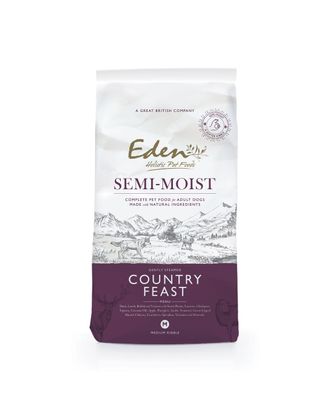 Eden Dog Semi Moist Country Feast - pełnowartościowa karma półwilgotna dla psa, bezzbożowa i bezglutenowa, wspiera układ moczowy i pokarmowy oraz stawy, z kaczką, jagnięciną, królikiem oraz dziczyzną