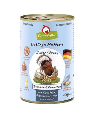 GranataPet Turkey & Coney Junior - bezzbożowa mokra karma dla szczeniaka, indyk i królik - 400g