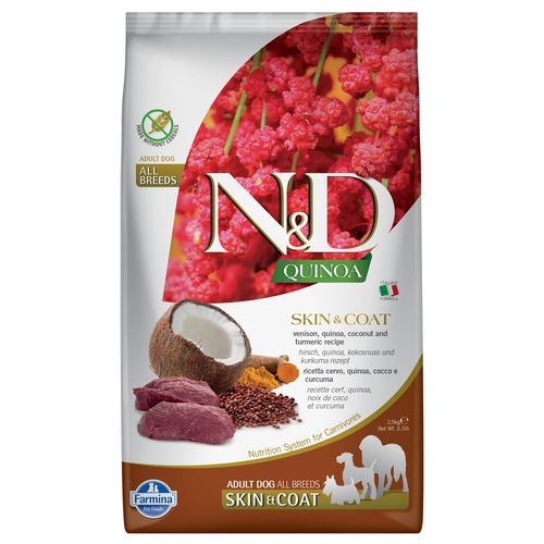 Farmina N&D Quinoa Skin & Coat Venison Adult Dog All Breeds - karma dla psów z alergiami skórnymi, z mięsem z jelenia i komosą ryżową